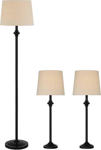 Vista 10 de 360 Lighting Carter - Juego de lámparas de pie tradicionales de 3 piezas de tela de metal beige crema cónica para sala de estar, dormitorio, casa