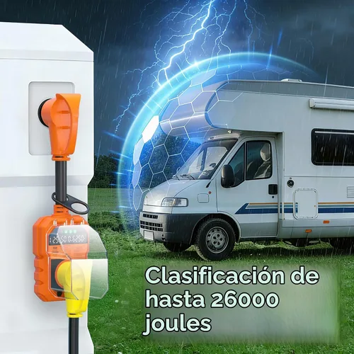 Vista 4 de Protector contra sobretensiones RV de 50 amperios 26000J Sobrecarga Apagado Naranja