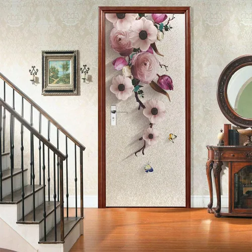 Vista 15 de Adhesivos 3D para puerta, murales para despegar y pegar, diseño de flores, autoadhesivas, removibles, de PVC, impermeable, póster para dormitorio