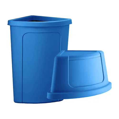 Vista 9 de Cubo de basura escolar con tapa de puerta de empuje, cubo de basura redondo de esquina de 21 galones, resistente a las grietas, bote de basura