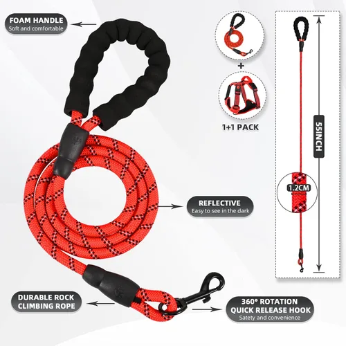 Vista 4 de Arnés sin tirones para perro, con correa resistente gratuita de 5 pies, chaleco acolchado suave ajustable para perro, chaleco Oxford reflectante sin