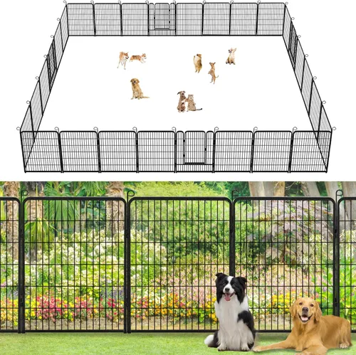 Vista 15 de Valla de jardín con puerta, 22 pies de largo x 32 pulgadas de alto, valla de jardín para patio, 10 paneles para perros sin excavar al aire libre