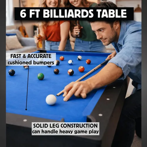 Vista 3 de Freetime Fun Mesa de billar de 6 pies, sin montaje, portátil, incluye accesorios para mesas de billar, 2 tacos de piscina, juego de bolas