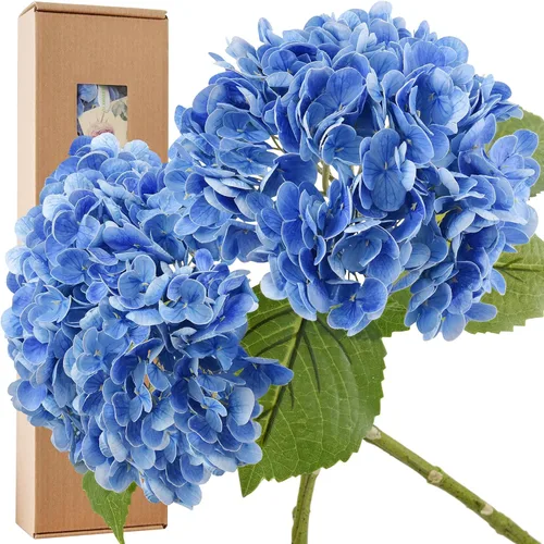 Vista 12 de FiveSeasonStuff Flores de hortensias de seda Real Touch, 2 flores artificiales grandes de tallo largo para arreglos florales (naranja otoño)