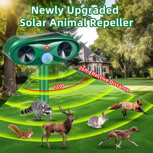 Vista 4 de 2026 Upgraded Solar Ultrasonic Animal Repeller Outdoor Cat Deer Repellent Devices with USB Charging, Animal Deterrent Device for Rabbit Raccoon Dog