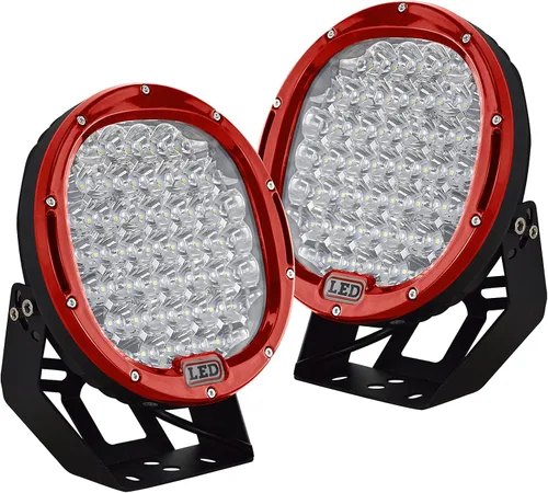 Willpower 2 luces LED redondas de 96 W, luz LED roja de 9 pulgadas, ATV 4x4, luz de cabeza todoterreno, DC 12 V 24 V impermeable