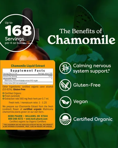 Vista 2 de Herb Pharm Extracto líquido de manzanilla orgánico certificado para calmar el apoyo del sistema nervioso, 4 onzas