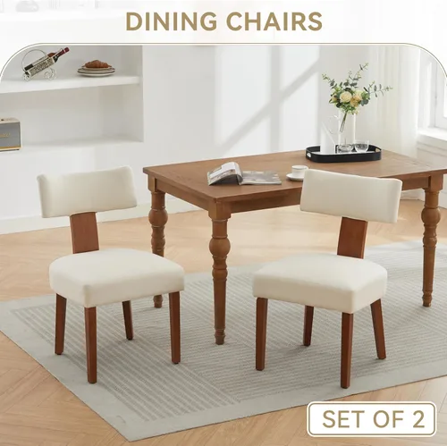 Vista 7 de Set of 2 Modern Armless Dining Chairs with Curved Backrest and Solid Wood Legs, Table & Chair Sets for Dining Room Living Room Kitchen Office,Beige