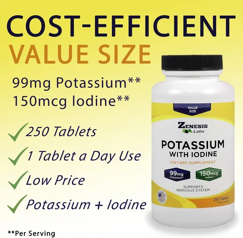 Vista 10 de Suplemento de apoyo con gluconato de potasio con yodo Kelp, de 250 comprimidos, 0,003 oz por tableta con 0,000005 oz de yodo, para la presión