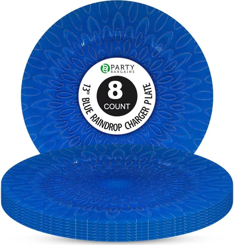 Vista 13 de PARTY BARGAINS Platos de carga de plástico de 13 pulgadas, diseño de gota de lluvia, azul, cargadores de mesa redonda desechables para bodas
