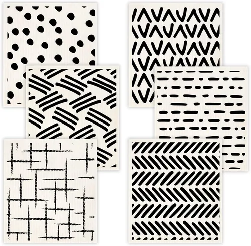 Morigins Paños de cocina suecos para cocina, paquete de 6 paños de cocina suecos minimalistas negros, paños de esponja de celulosa, toallas de papel