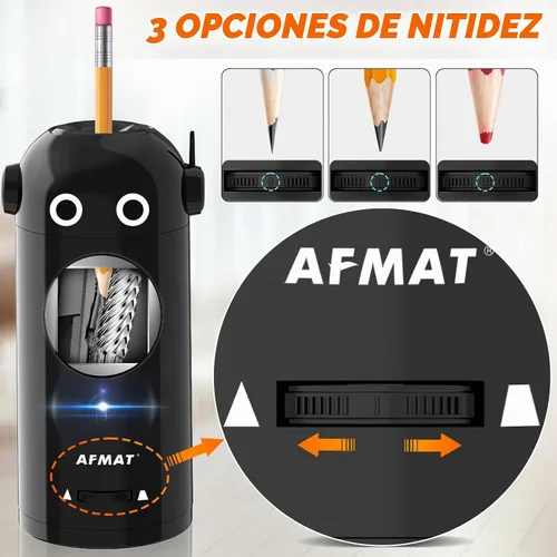 Vista 4 de AFMAT - Sacapuntas eléctrico para lápices de colores 7-11.5mm, sacapuntas robot totalmente automático, entrada y salida automática, recargable sin