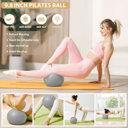 Vista 5 de HASHMUST Kit de anillos de pilates de 12 piezas para mujer, equipo de entrenamiento en casa con círculo mágico, mini pelota de ejercicio, bandas