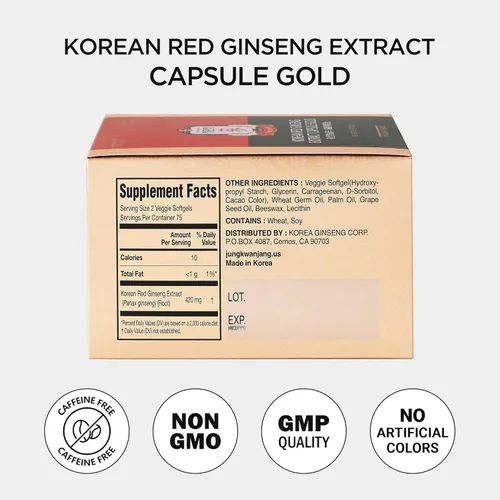 Vista 7 de JUNG KWAN JANG Cápsula de Extracto de Ginseng Rojo Coreano Oro - Suplementos de Energía Veganos - Sin Cafeína y No GMO (600mg, 150 Cápsulas)