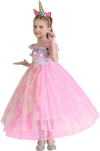 Vista 3 de MYRISAM - Disfraz de unicornio con lentejuelas arcoíris para Halloween carnaval Navidad cumpleaños fiesta boda trajes