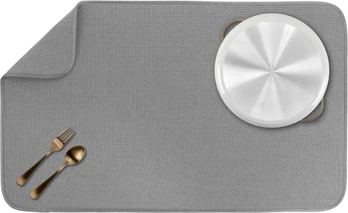 Vista 45 de S&T INC. Tapete de microfibra para secado de platos, reversible y absorbente para cocina, de 16 x 18 pulgadas, color negro