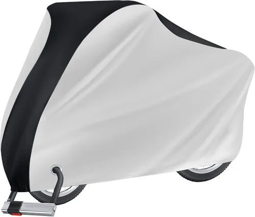 Vista 11 de Puroma Funda para bicicleta impermeable al aire libre, cubierta de bicicleta para lluvia, sol, rayos UV, polvo, viento, con agujero de bloqueo