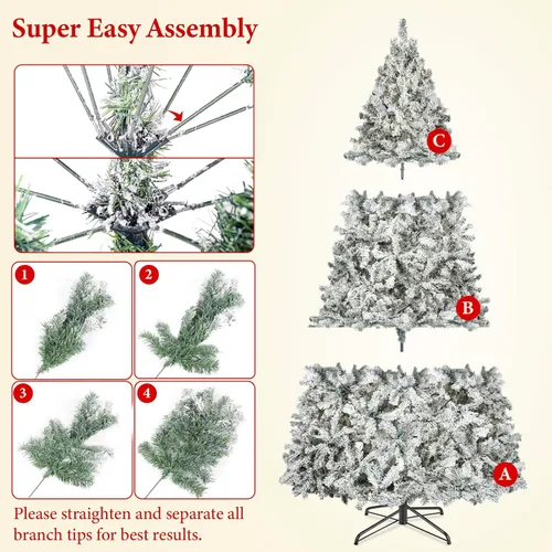 Vista 5 de Árbol de Navidad artificial preiluminado de 6 pies con luces LED blancas cálidas, 250 luces LED preiluminadas y 928 puntas de rama, bisagras