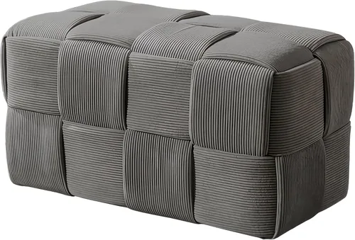 Vista 8 de Cmishe Reposapiés Otomano Suave y Cómodo Reposapiés Cuadrado de Corduroy con Diseño Tejido para Sofá (Negro)