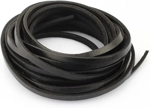 Vista 9 de LolliBeads (TM) Cordón de cuero genuino plano de 3 mm para trenzado, negro (5 yardas)