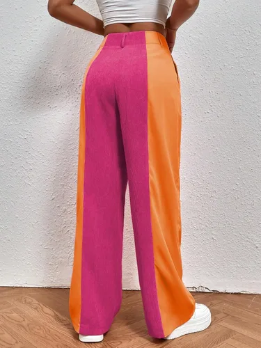 Vista 2 de WDIRARA Pantalones sueltos casuales de cintura alta con bolsillo para mujer