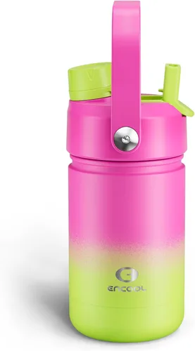 Vista 21 de Botella de agua aislada para niños con popote, botella de agua de acero inoxidable de 12 onzas con boquilla doble, a prueba de fugas, sin BPA, al