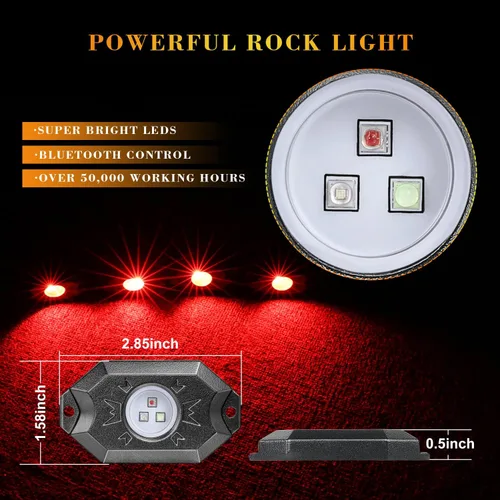 Vista 4 de Kits de luces LED RGB con control Bluetooth, impermeables, multicolor, luces LED de neón subterráneo, luces para camión, SUV, ATV, UTV, barco
