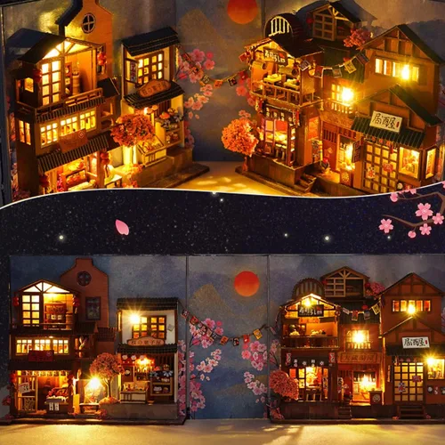 Vista 9 de Kit de bricolaje en miniatura para rincón de libros, casa de muñecas para estantería, decoración de callejón, kit de casas en miniatura de bricolaje