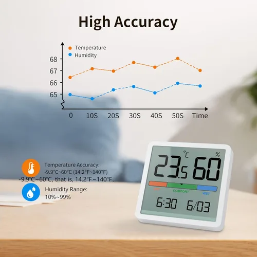 Vista 4 de TEM Humedad 3 en 1, higrómetro digital m con pantalla LCD, TEM interior de la habitación para el hogar, La, incluye batería
