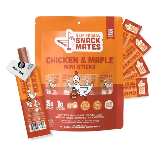 Vista 10 de New Primal Snack Mates Mini Chicken Stick Variety, tres sabores, 15