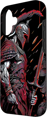 Vista 2 de Funda motivacional épica para iPhone 16 con motivación Spartan Warrior Trojan Warrior Gladiador