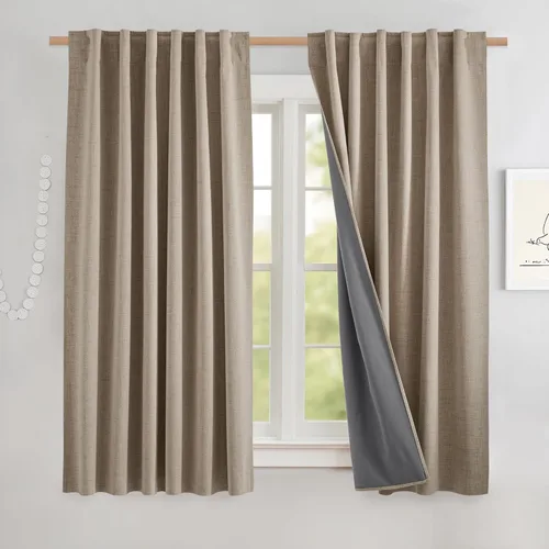 Vista 87 de NICETOWN Cortinas de lino 100% opacas para sala de estar con forro blanco aislado térmico, 52 pulgadas de ancho, 2 paneles, cortinas de 84 pulgadas