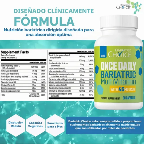 Vista 7 de Bariatric Choice Multivitamínico bariátrico una vez al día con hierro 45mg