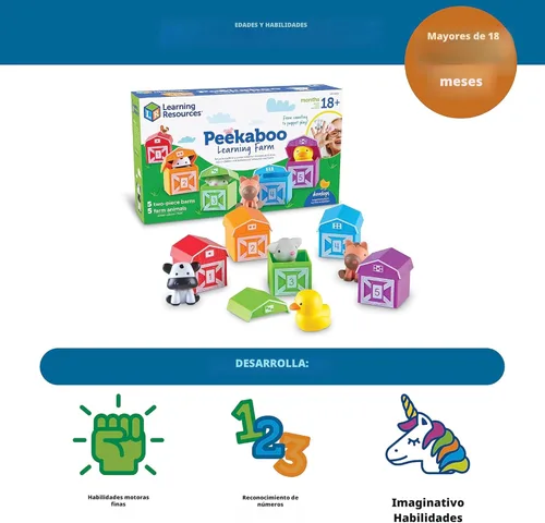 Vista 5 de Learning Resources Peekaboo Learning Farm - 10 piezas, a partir de 18 meses, juguetes de aprendizaje para niños pequeños, juguetes de contar
