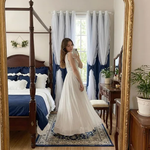 Vista 24 de PONY DANCE Cortinas con Volantes de Doble Capa con Superposición Transparente, Decoración Elegante para Ventanas de Diseño Rústico Francés de Campo