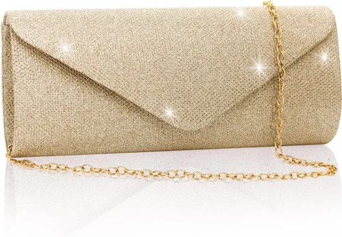 Bolsos de mano para mujer, Bolso de sobre de noche con cadena desmontable, elegancia brillante