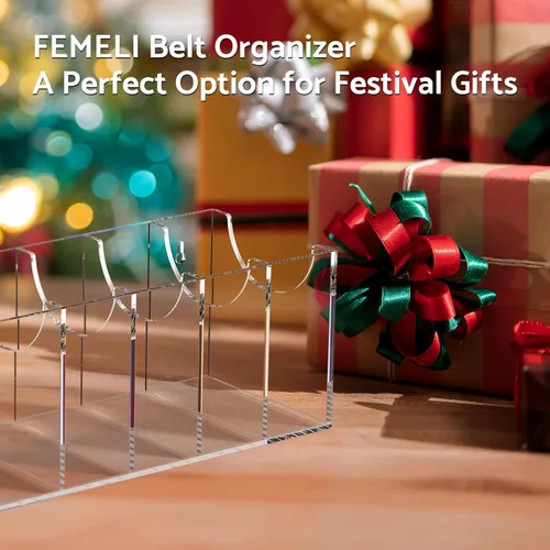 Vista 9 de FEMELI Organizador de cinturón, soporte de almacenamiento de contenedores de acrílico con 7 compartimentos, vitrina transparente para corbata
