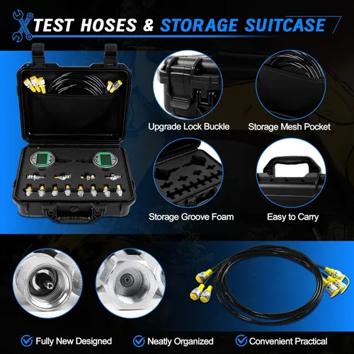 Vista 7 de SINOCMP Kit de manómetro digital con mangueras de prueba, kit de prueba de presión de agua de gas hidráulico con juego de retroiluminación