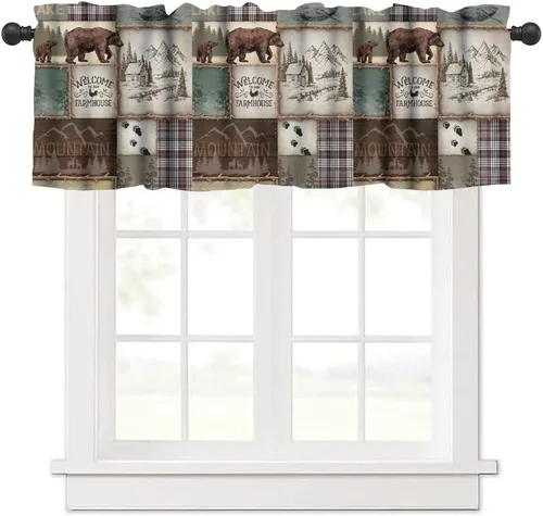 Vista 21 de Cortinas de cenefa de bosque verde con paisaje de bosque brumoso, cenefas artísticas para dormitorio, cenefa de ventana para cocina, baño, sala