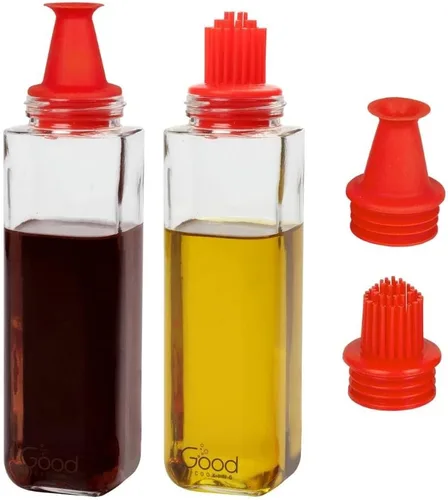 Vista 5 de Dispensadores de vidrio a prueba de derrames de aceite de oliva y vinagre de 10 onzas, cepillo de hilvanado intercambiable y tapas de boquilla sin