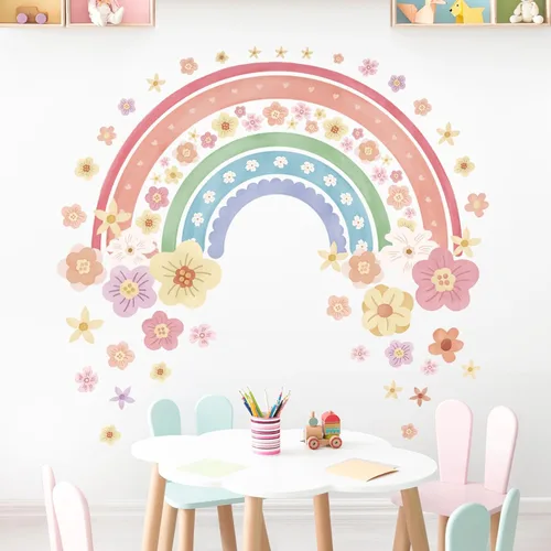 Vista 3 de Wondever - Adhesivos grandes de arco iris, calcomanías de pared de flores boho coloridas, se despegan y pegan, ideal para dormitorio de niñas