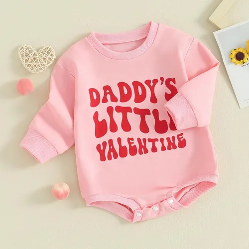 Vista 66 de SOLILOQUY Traje de manga larga con cuello redondo para el primer día de San Valentín para bebé niño y niña, mameluco de corazón de amor Beige Amante