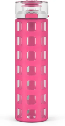 Vista 13 de Ello Syndicate - Botella de agua de vidrio reutilizable de 20 onzas con tapa abatible a prueba de fugas de un solo toque, funda protectora