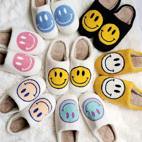 Vista 7 de RaepperHan - Pantuflas de cara sonriente para mujer, estilo retro, suave, ligeras, para el hogar, cómodas, para interiores y exteriores, suela