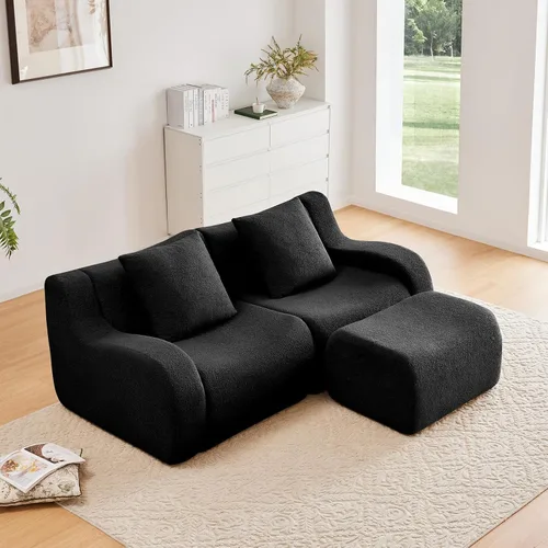 Vista 41 de Sofás de peluche sin hueso para sala de estar, juego de sofá modular negro con asiento profundo, sofá de gran tamaño, sofás para sala, cómodos sofás