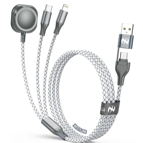 Vista 9 de IDISON Cable de carga múltiple (paquete de 3 de 4 pies), cable de carga 3 en 1, esencial de viaje, cable trenzado de nailon USB A/C, puerto USB A/C