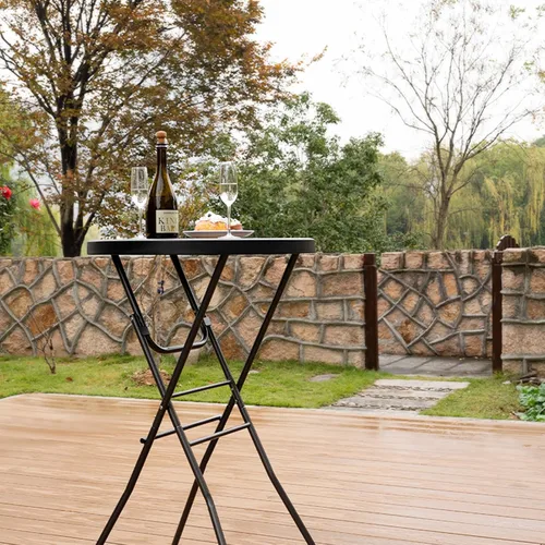 Vista 2 de Mesa de cóctel Byliable de 71 cm de alto, redonda plegable para interior y exterior, mesa alta plegable de bar de plástico para bistró, mesa