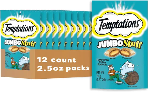 Temptations Jumbo Stuff - Golosinas crujientes y suaves para gatos, sabor atún tentador, bolsa de 2.5 onzas (paquete de 12) de Mars Petcare US