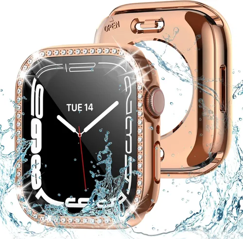 Funda impermeable brillante 2 en 1 para Apple Watch Series SE 6, 5, 4, 1.732 in, 360, funda protectora de PC delantera y trasera con protector de