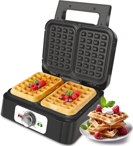 Vista 10 de Sunvivi Waffle Maker 4 rebanadas con calentamiento rápido, control de tiempo y temperatura, pantalla LCD, superficie antiadherente, acero